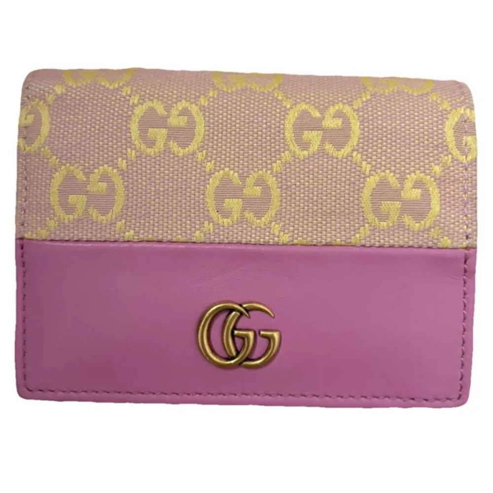 EUC GUCCI MARMONT Bifold Canvas & Leather Card Case 'Lilac/Yellow'